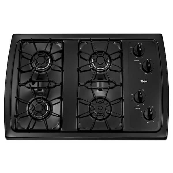 Whirlpool 30 in. Gas Cooktop in Black with 4 Burners