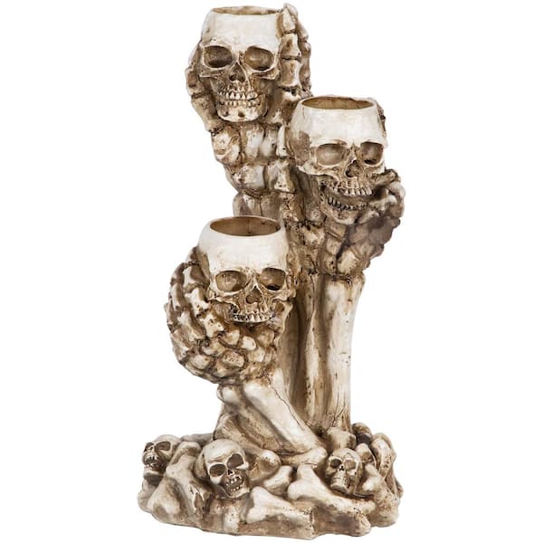 12 in. Triple Skulls Halloween Tea Light Candle Holder