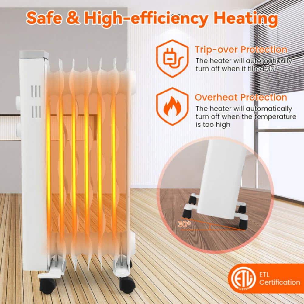 White 1500W Oil Filled Radiant Space Heater with Thermostat
