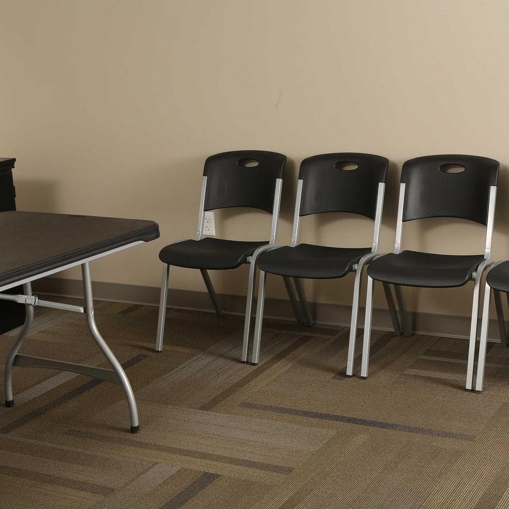 Modern Black and Silver Metal Plastic Utility Chairs, 4 Pack