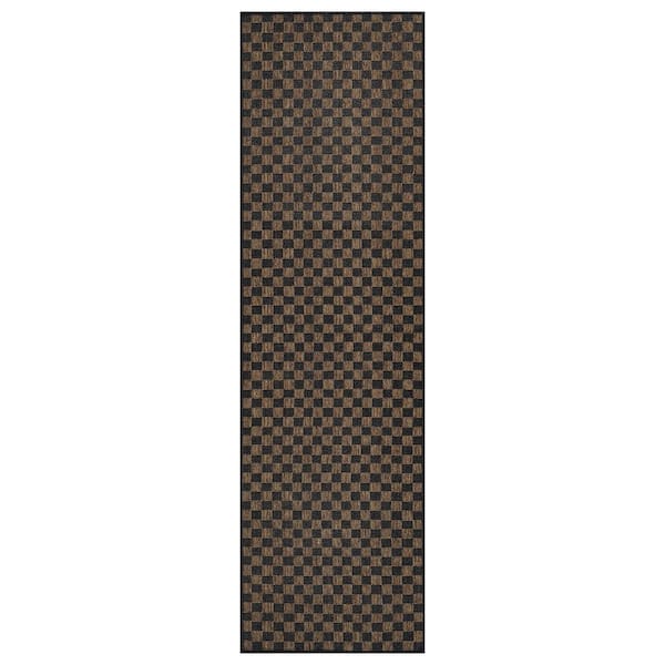 Checkered Dark Gray/Natural Easy-Care Jute-Style Indoor/Outdoor Flat Woven 2 ft. 3 in. x 8 ft. Dark Gray Area Rug