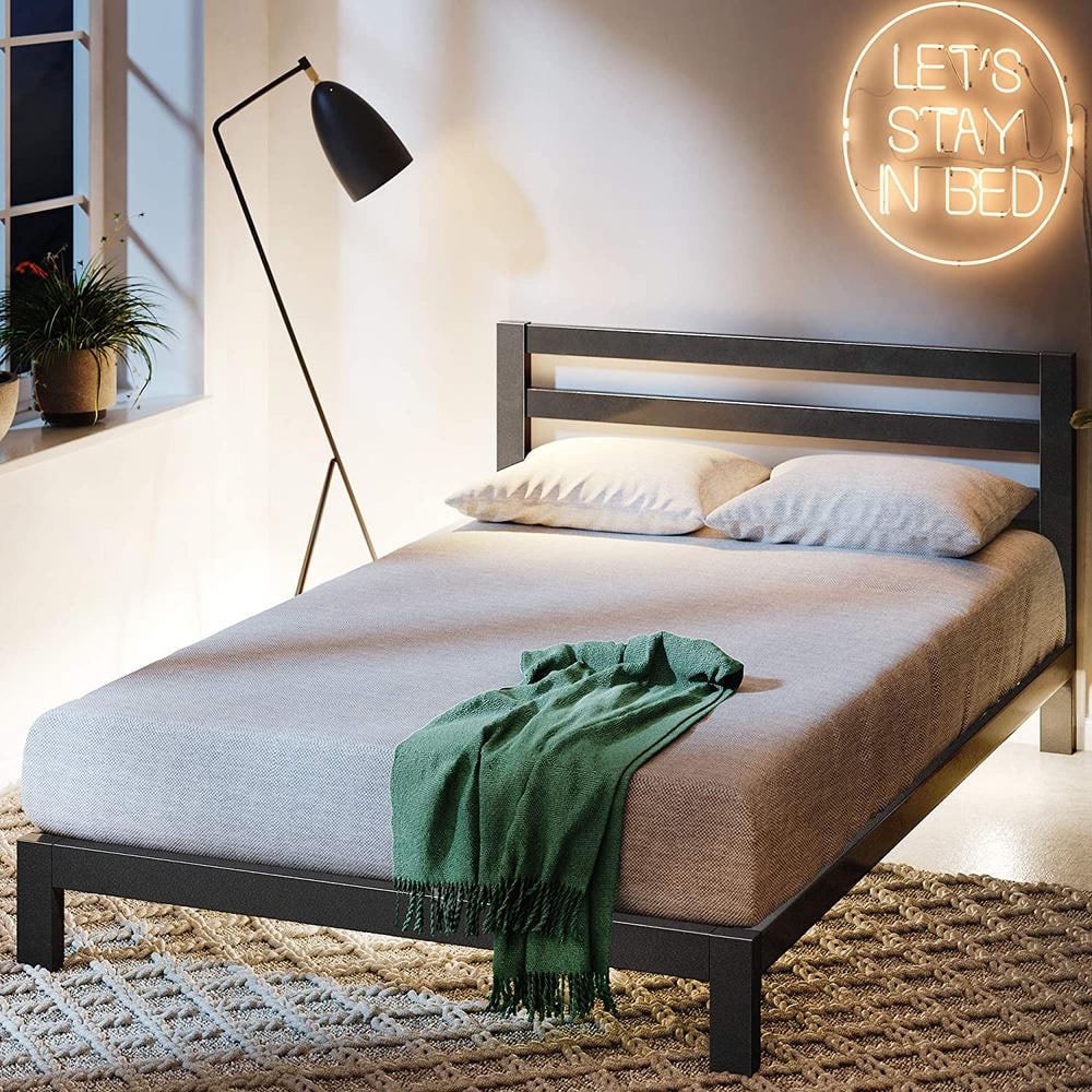 Zinus Arnav Full Black Metal Platform Bed Frame With Headboard HD-ASMPH ...