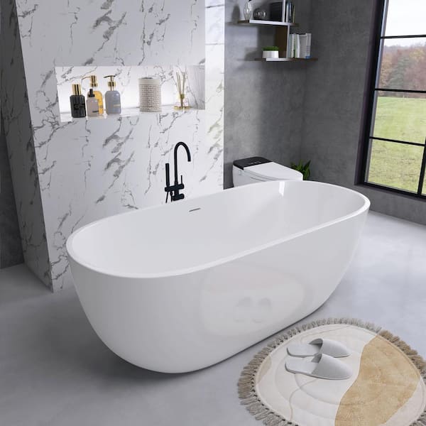 Unbranded 55 in. x 30 in. Acrylic Soaking Bathtub in Matte White with Center Drain in Polished Chrome