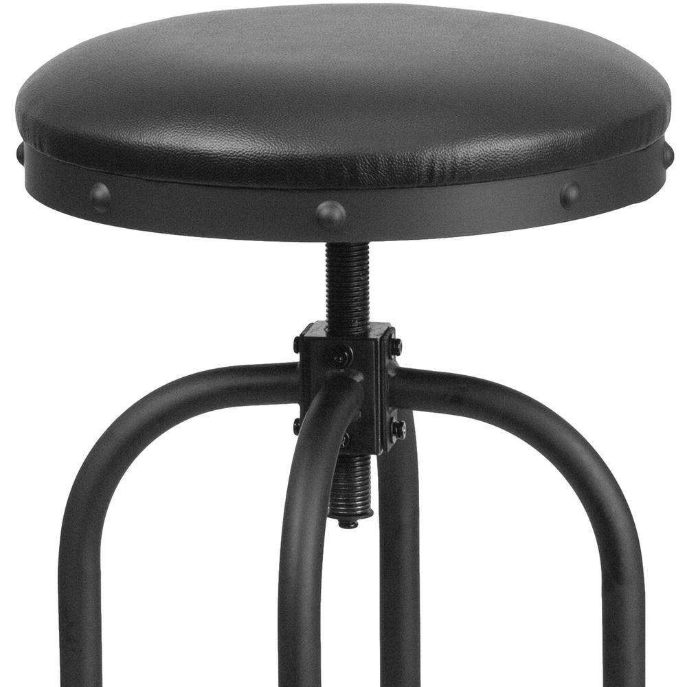 Adjustable Black Leather Swivel Backless Metal Barstool