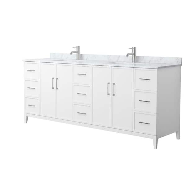 Wyndham Collection Elan 84 in. W x 22 in. D x 35 in. H Double Bath Vanity in White with White Carrara Marble Top