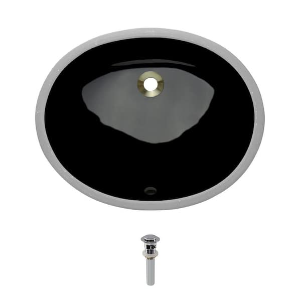 MR Direct Undermount Porcelain Bathroom Sink in Black with PopUp Drain