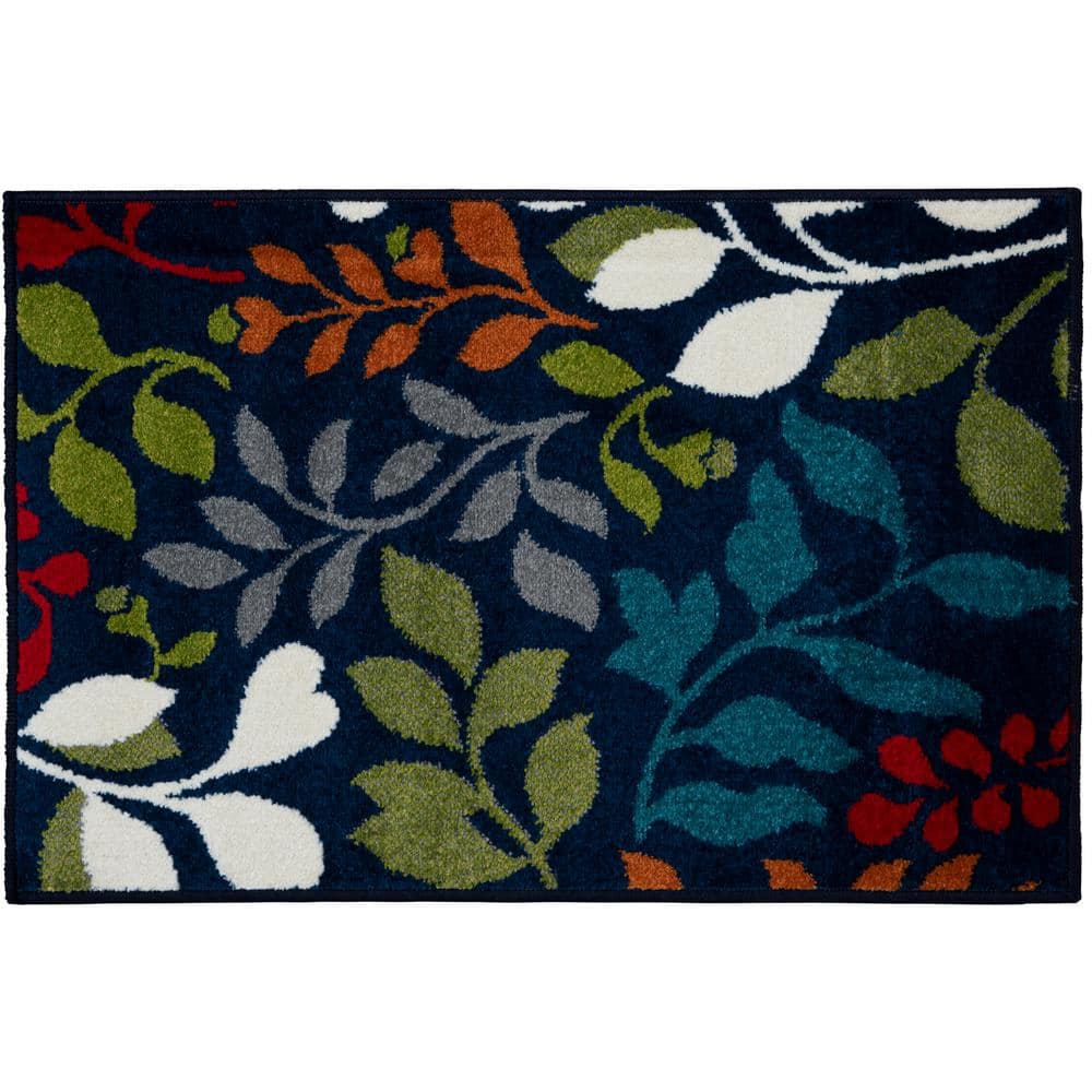 Blue and Green Floral Polypropylene Indoor/Outdoor Area Rug