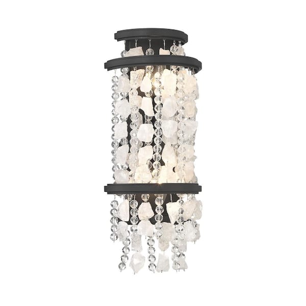 Minka Lavery Shimmering Elegance 2-Light Sand Black Wall Sconce with Quartz Crystal Shade