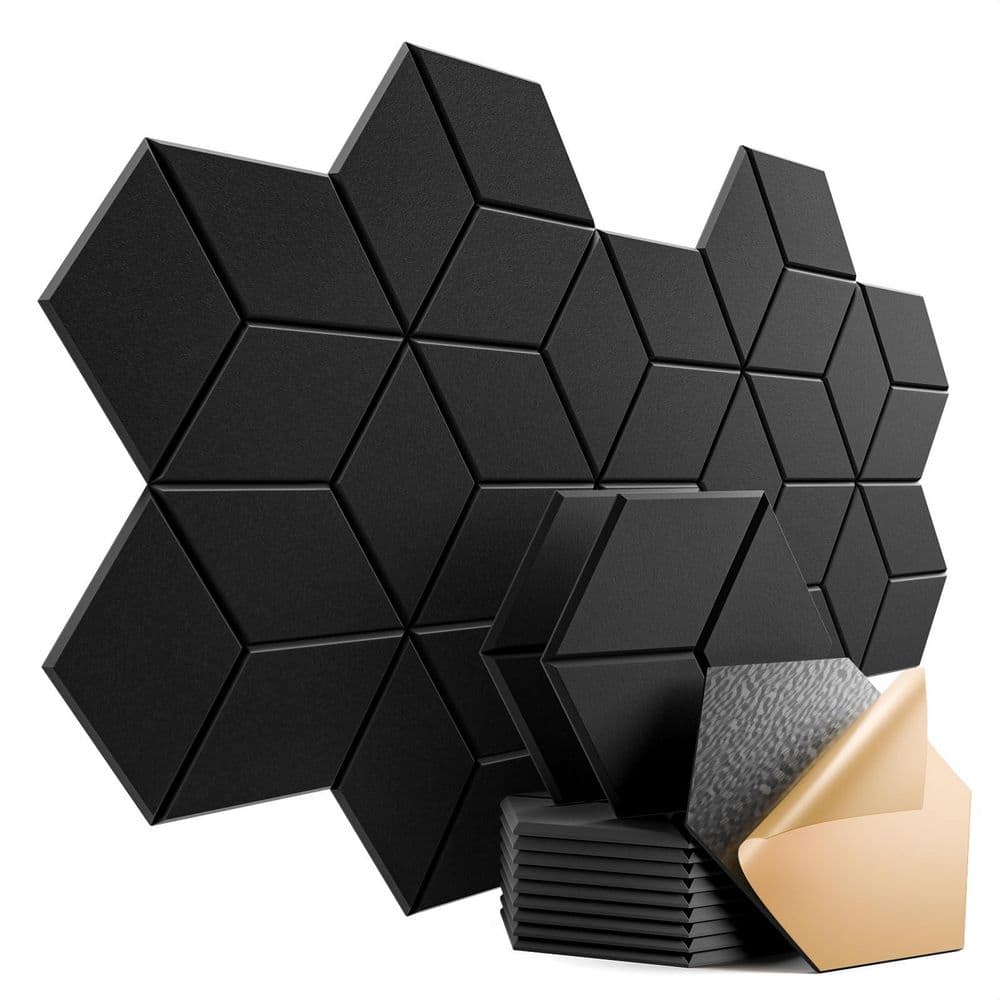 12 in. x 10 in. x 0.4 in. Black 100% Polyester Fiber Sound Proof Foam Panels, Y-Lined Design, Flame Resistant (12-Pack) price history on PriceWatchPro