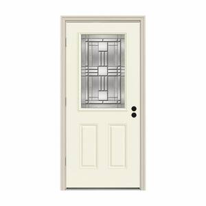 JELD-WEN 32 in. x 80 in. 6 Lite Craftsman Vanilla Painted Steel Prehung ...