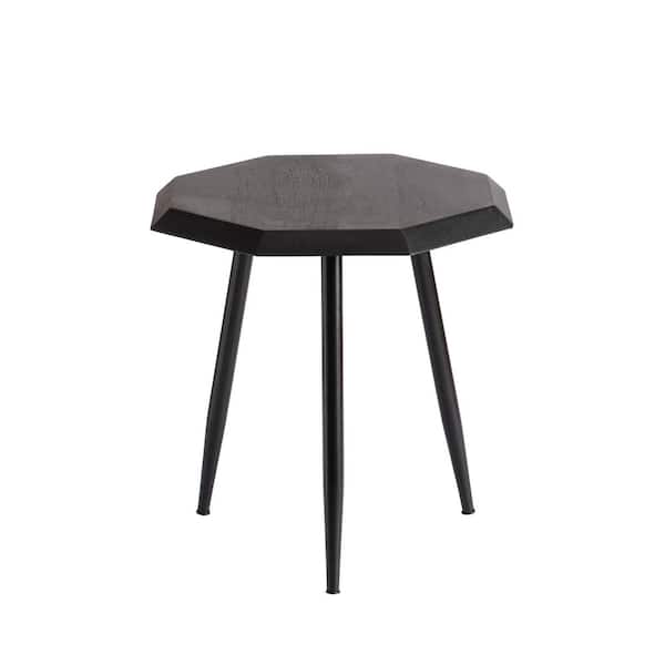 MH LONDON Rolande 18 in Black 17.75 in Hexagonal Mango Wood End Table With Black Tripod Legs