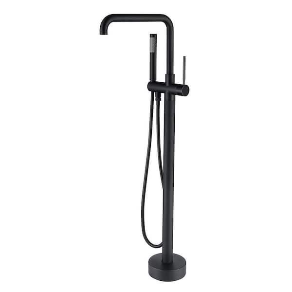 Single-Handle Freestanding Bathtub Faucet with Hand Shower in Matte Black