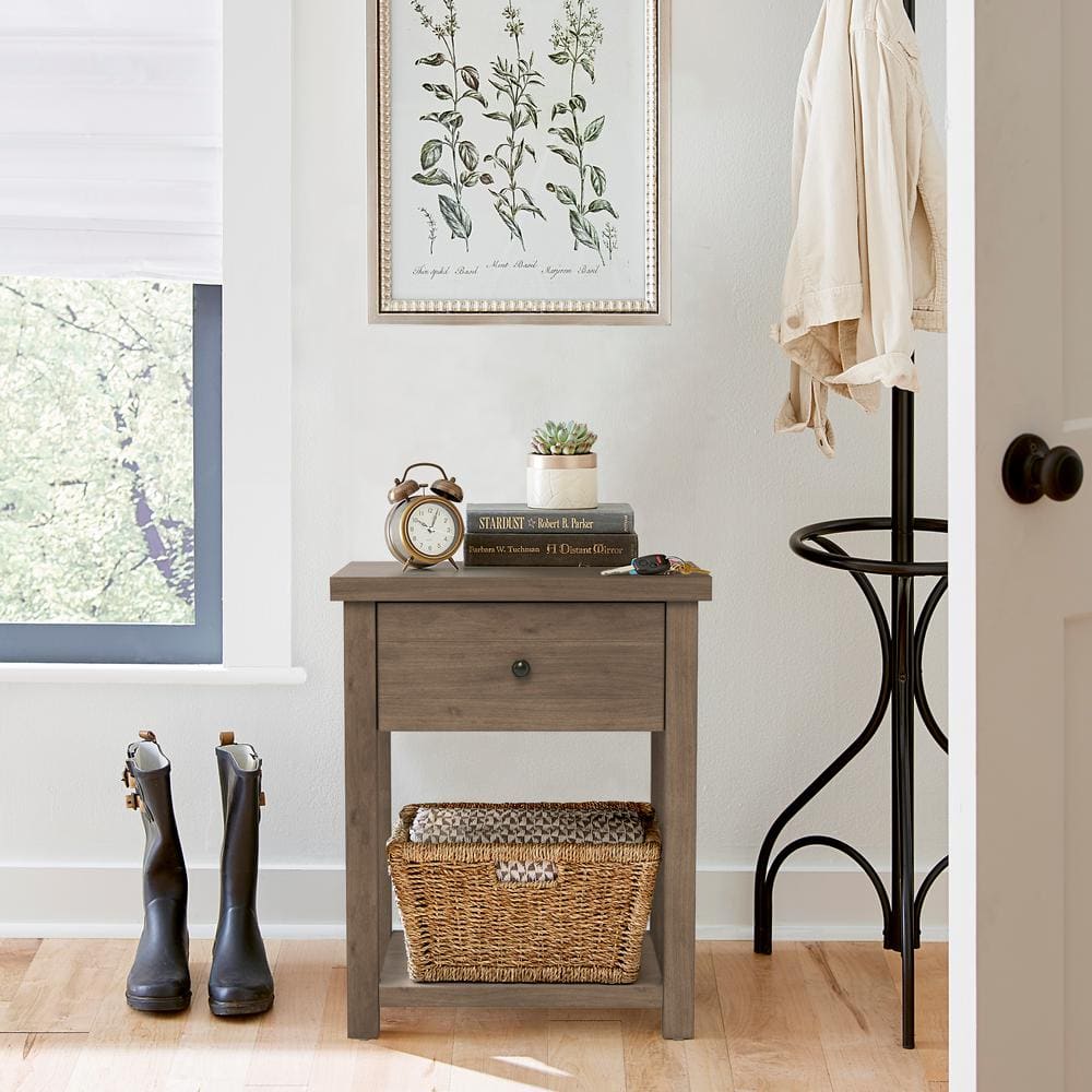 Knotty Gray Oak Rectangular Accent Table with Storage