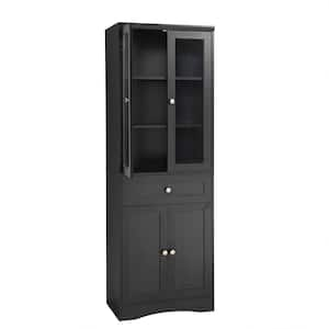 Modern 23.3 in. W x 14.5 in. D x 67 in. H Black Tall Bathroom Linen Cabinet with 4-Doors, Open Shelve