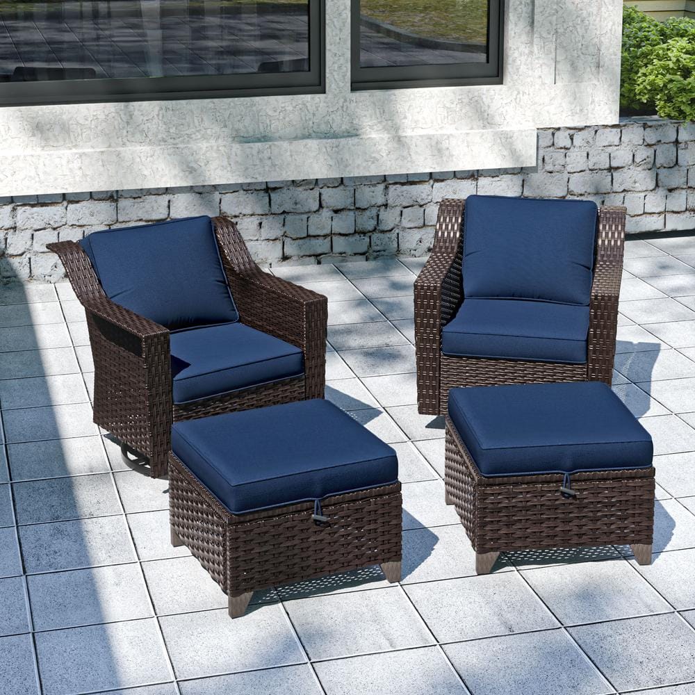 4-Piece Wicker Patio Conversation Set Swivel Outdoor Rocking Chair with Blue Cushions price history on PriceWatchPro