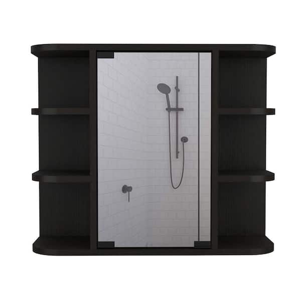 Unbranded 23.62 in. W x 19.68 in. H Rectangular Black Recessed or Surface Mount Medicine Cabinet with Mirror with 6-Shelf