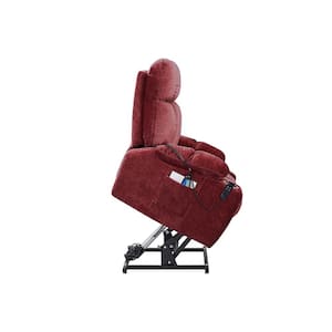 Red Fabric 180° Adjustable Massage Chair with 8-Point Vibration, Dual Motor Power Lift, 2-Cup Holders, Side Pockets