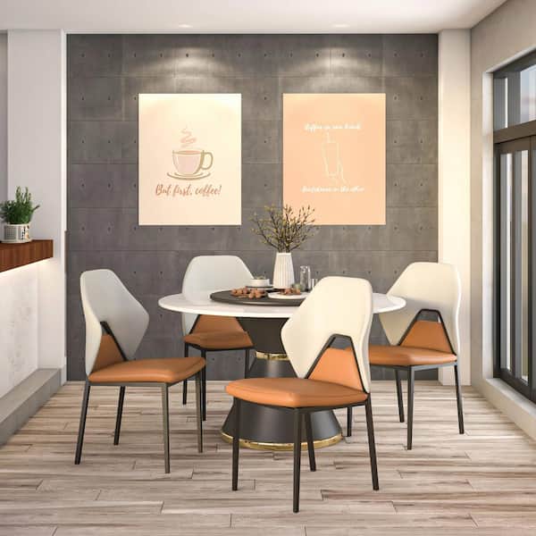 Eclat Modern Dining Chair with Upholstered Leather Seat and Back in Iron Legs (Brown)