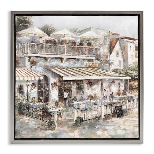 Stupell Industries Town Cafe Patio by Ruane Manning Gray Floater Frame Architecture Graphic Art Print 25 in. x 25 in.