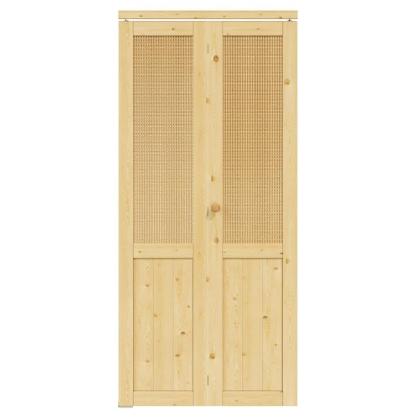 Pinecroft Mirror 36-in x 80-in Unfinished Pine Wood 2-Panel Square Mirrored Glass Unfinished Pine Wood Bifold Door (Hardware Included)