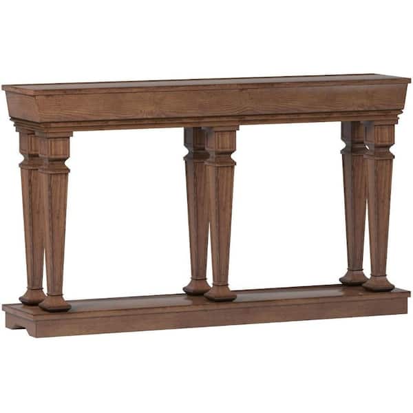 Benjara 60 in. Brown Rectangle Wooden Console Table with 6-Drawers