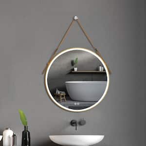 28 in. W x 28 in. H Round Framed Wall Mounted Led Bathroom Vanity Mirror with Anti-Fog, Dimmable, Memory in Brushed Gold