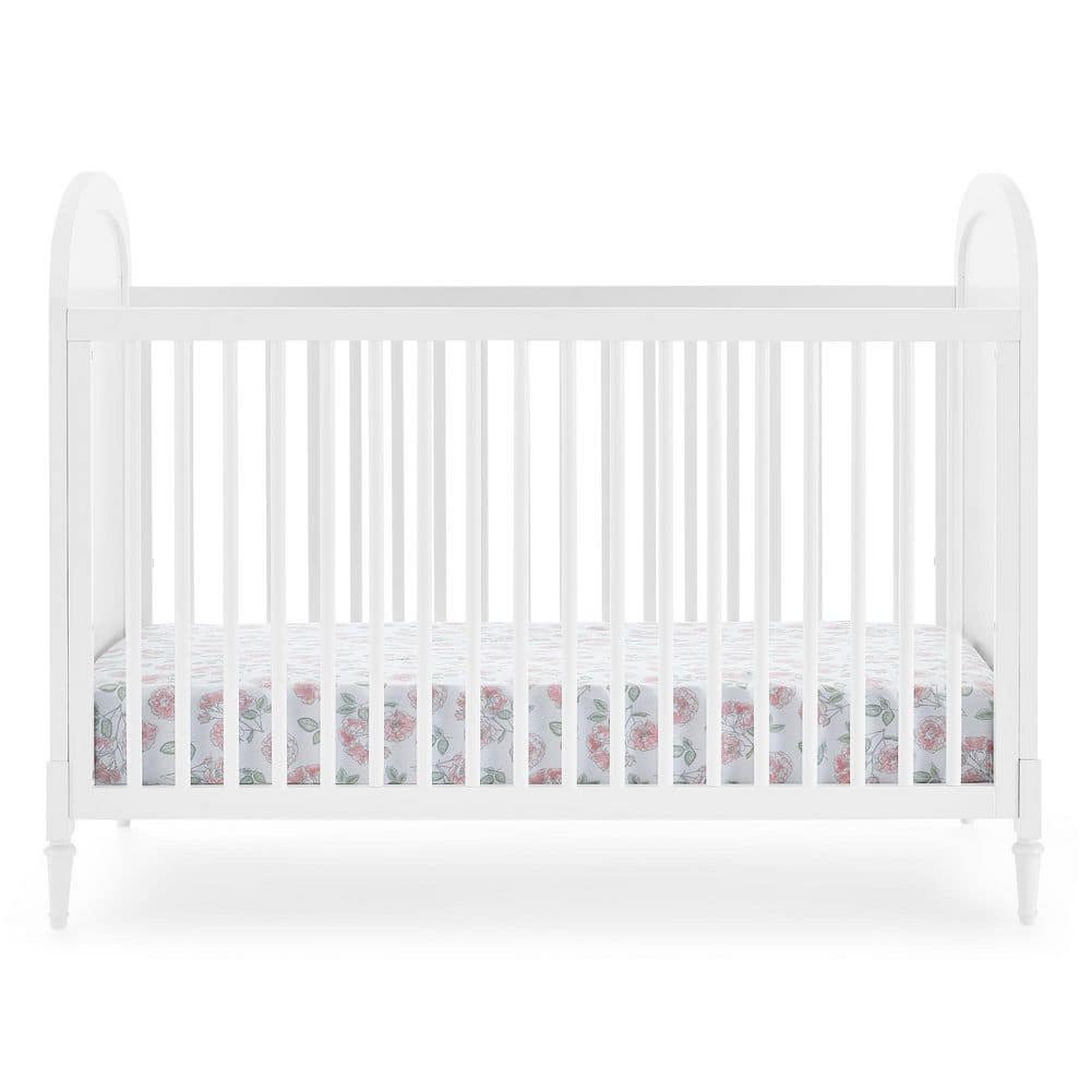 White and Natural Wood Convertible Toddler Crib with Cane Panels