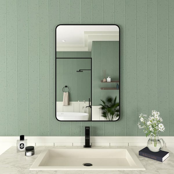 TaiMei 23 in. x 30 in. Framed Recessed or Surface-Mount Rectangular Matte Black Aluminum Medicine Cabinet with Mirror