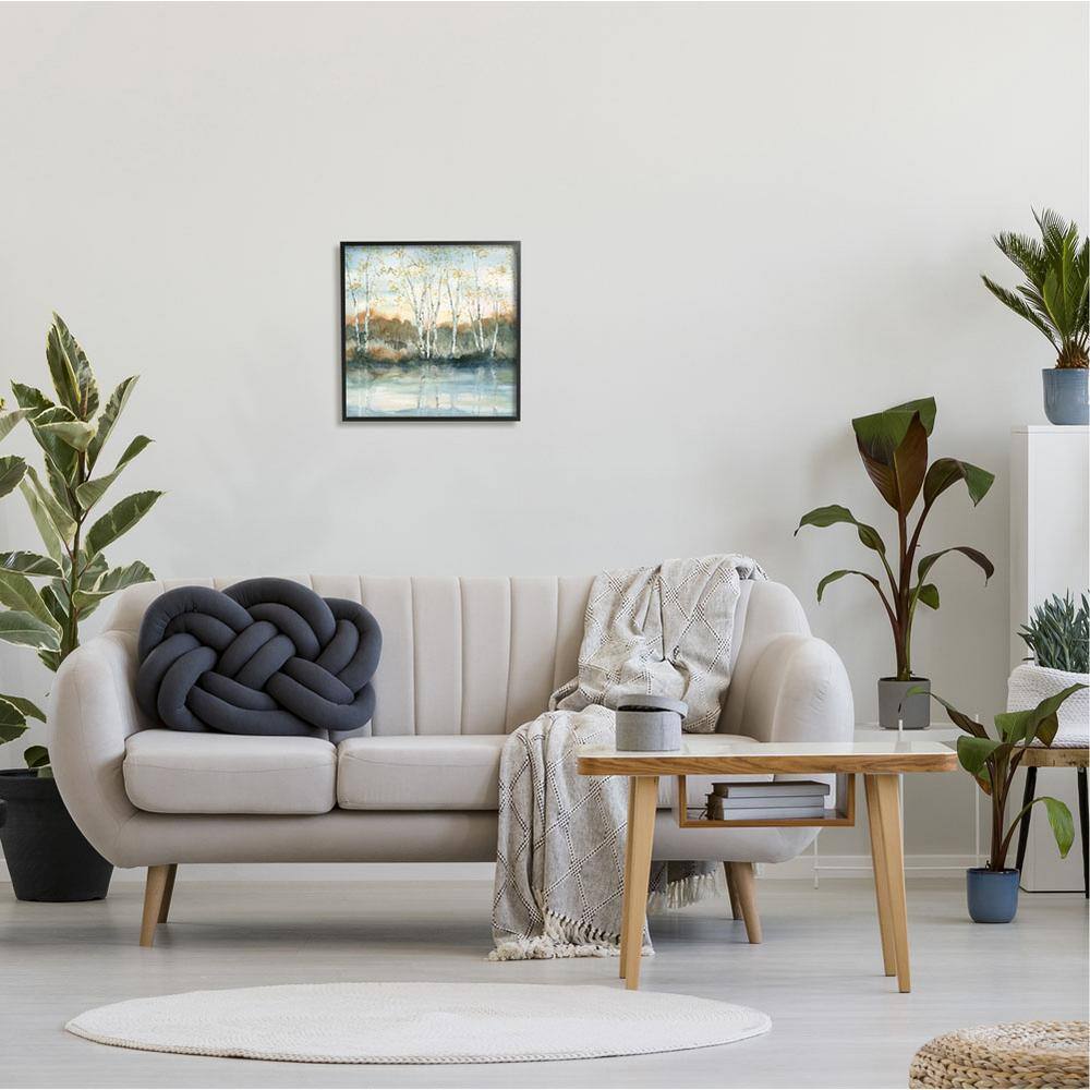 Birch Tree Reflections Landscape Canvas Print with Black Frame