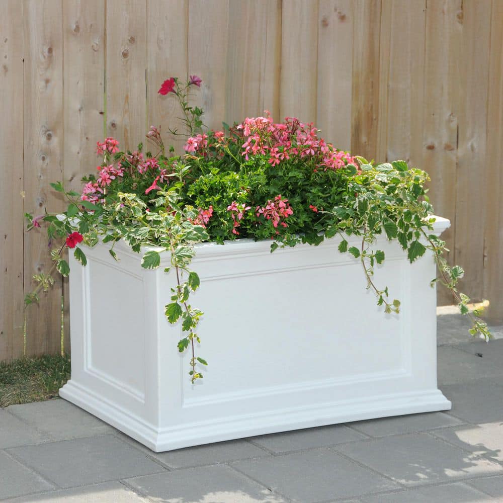 White 20x36 Polyethylene Outdoor Patio Planter with Water Reservoir