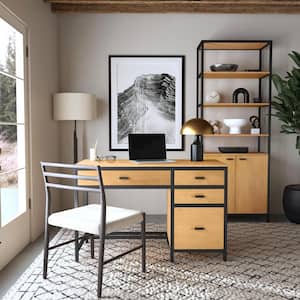 Hans 48 in. W Rectangular Light Brown 4-Drawer Wood and Metal Storage/Writing Desk