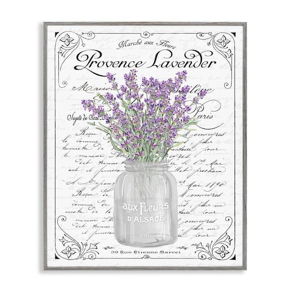 Lavender Ornate French Script by Lettered and Lined Gray Framed Giclee Art Print Nature 24 in. x 30 in.