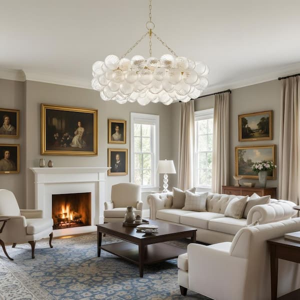 40 in. 9-Light Gold Modern Elegant Pendant with Threaded Glass Shade