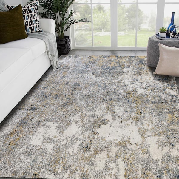 Yasmin 2 x 3 Yellow/Blue Abstract Pattern Area Rug for High Traffic Living Room Dining Room Bedroom