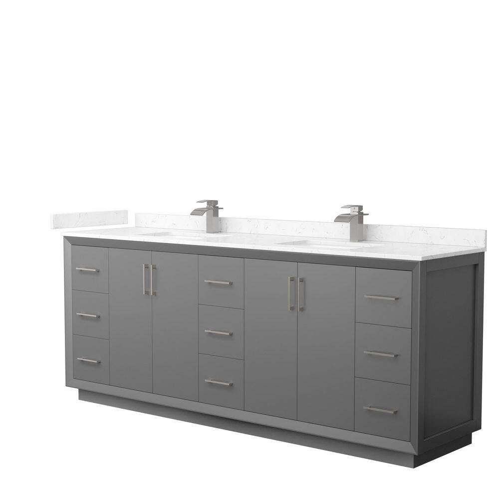 Wyndham Collection Strada 84 in. W x 22 in. D x 35 in. H Double Bath Vanity in Dark Gray with Carrara Cultured Marble Top, Dark Gray with Brushed Nickel Trim -  WCF414184DKGC2UNSMXX