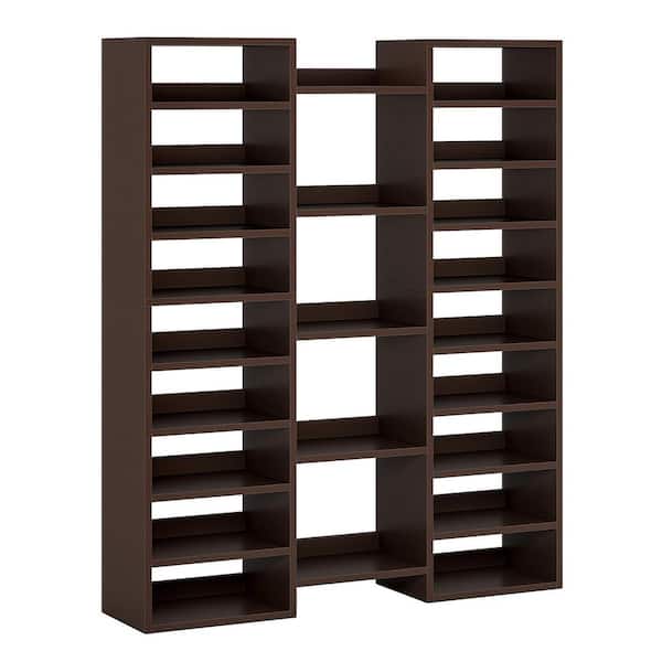 Lauren 59 in. H 46-Pair Brown Wood Shoe Rack with Storage, 21-Shelf Shoe Rack for Living Room Bedroom Hallway Entryway