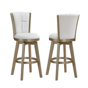 SignatureHome Raven Seat 29.5 in. H White/Gold Finish High Back Wood Counter Stool with Faux Leather Seat 2 Stool Set