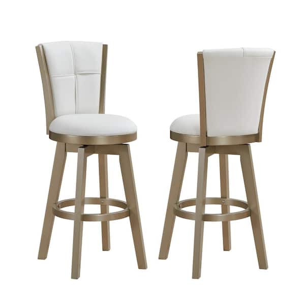 Signature Home SignatureHome Raven Seat 29.5 in. H White/Gold Finish High Back Wood Counter Stool with Faux Leather Seat 2 Stool Set