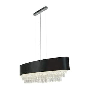 39.4 in. Modern 8-Light BlackandTransparent Crystal Oval Tiered Chandelier for Living Room with no bulbs included
