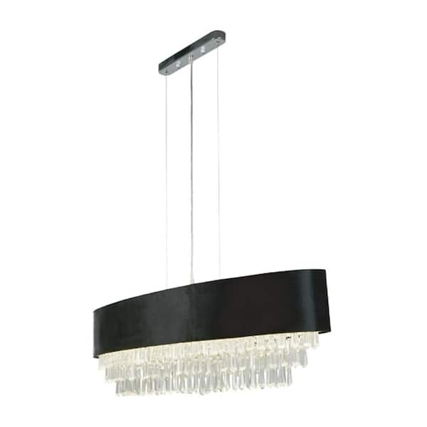 HKMGT 39.4 in. Modern 8-Light BlackandTransparent Crystal Oval Tiered Chandelier for Living Room with no bulbs included