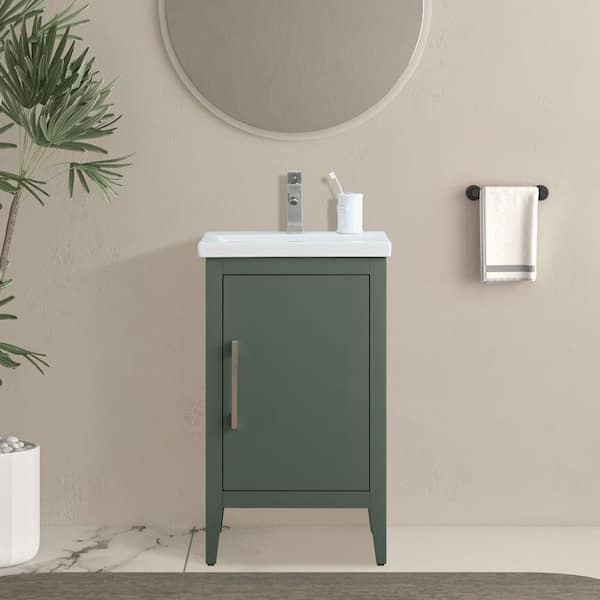20 in. W x 15.8 in D x 34 in. H Single Sink Bathroom Vanity Cabinet in Vintage Green with Ceramic Top