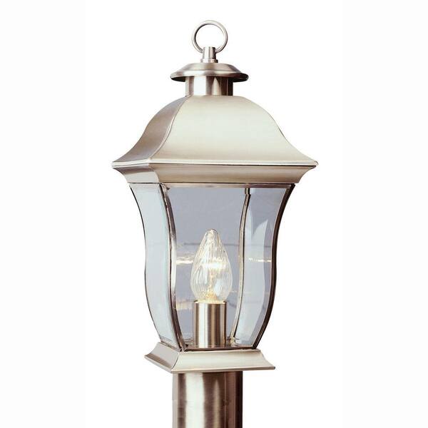 Bel Air Lighting Wall Flower 1-Light Outdoor Brushed Nickel Post Top Lantern with Clear Glass