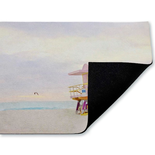 Pink Serene Beach Hut Pink 18 in. x 30 in. Polyester Non-Slip Outdoor Door Mat