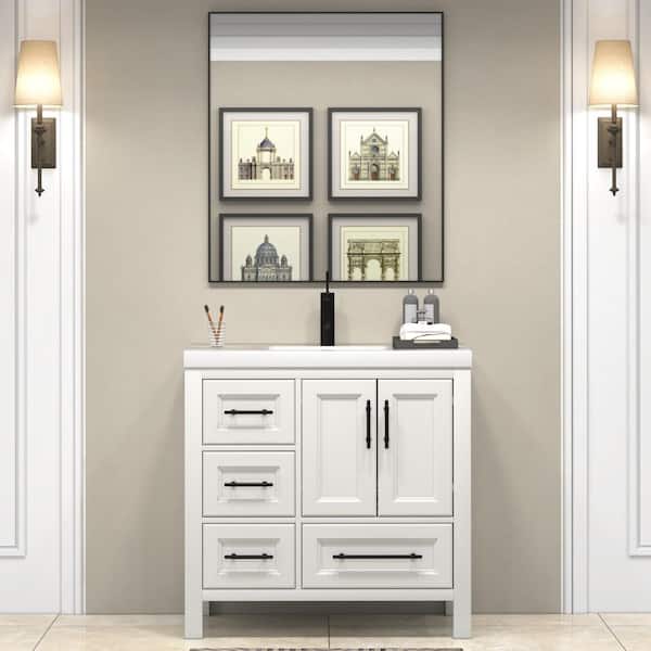 VIV 36 in. W x 20 in. D x 35 in. H Single Sink Freestanding Bath Vanity in White with White Acrylic Top