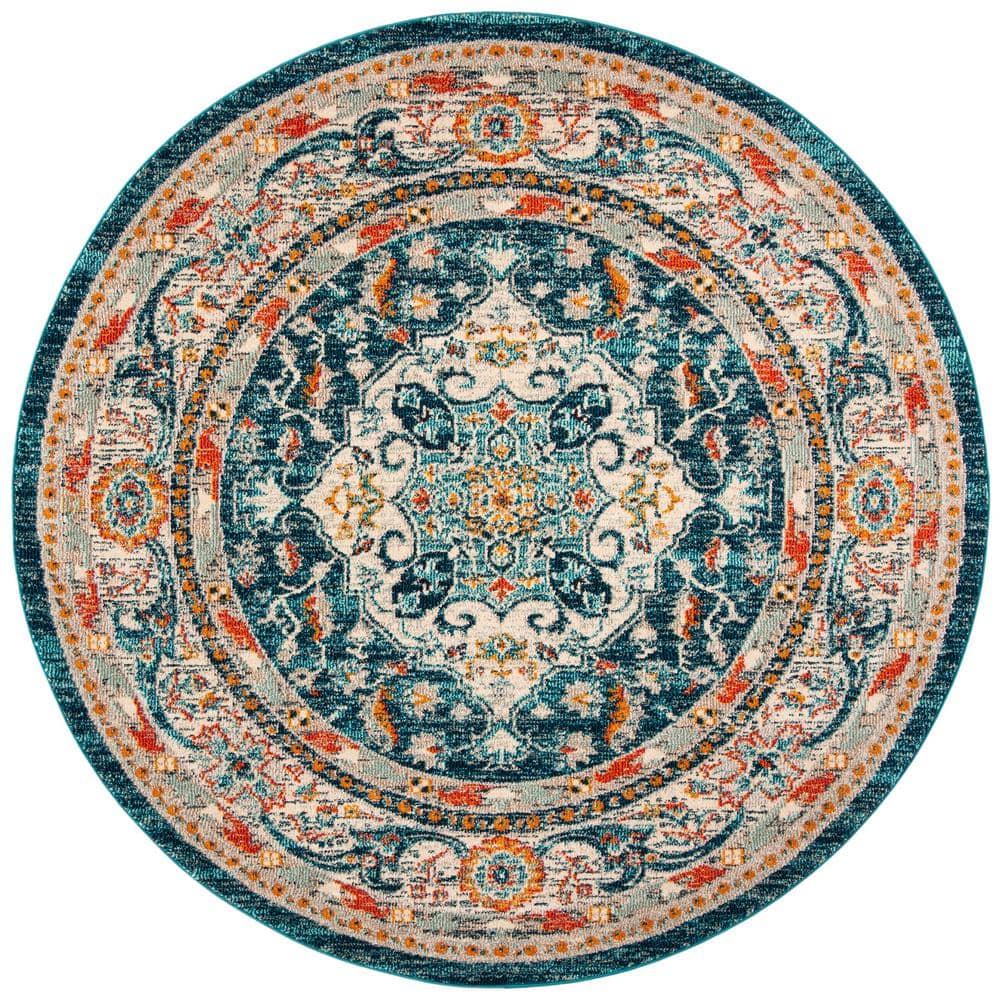 Phoenix Ivory/Blue 4 ft. x 4 ft. Border Floral Medallion Persian Round Area Rug price history on PriceWatchPro