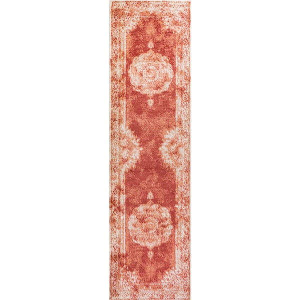 Rosalia Cottage Medallion Peach/Ivory 2 ft. x 8 ft. Runner Rug