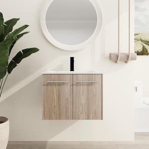 23.8 in. W x 18.1 in. D x 18.3 in. H Wall-Mounted Bath Vanity in Light Brown with White Resin Vanity Top