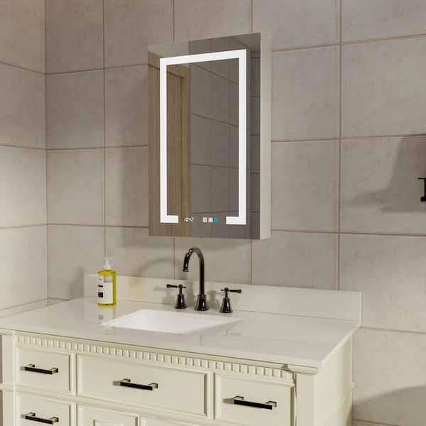20 in. W x 32 in. H Rectangular Aluminum Dimmable LED Lighted Medicine Cabinet with Mirror and Defogge, Clock(Left Door)