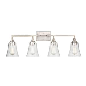 Caily 32.5 in. 4-Light Brushed Nickel Vanity Light with Clear Glass Shade