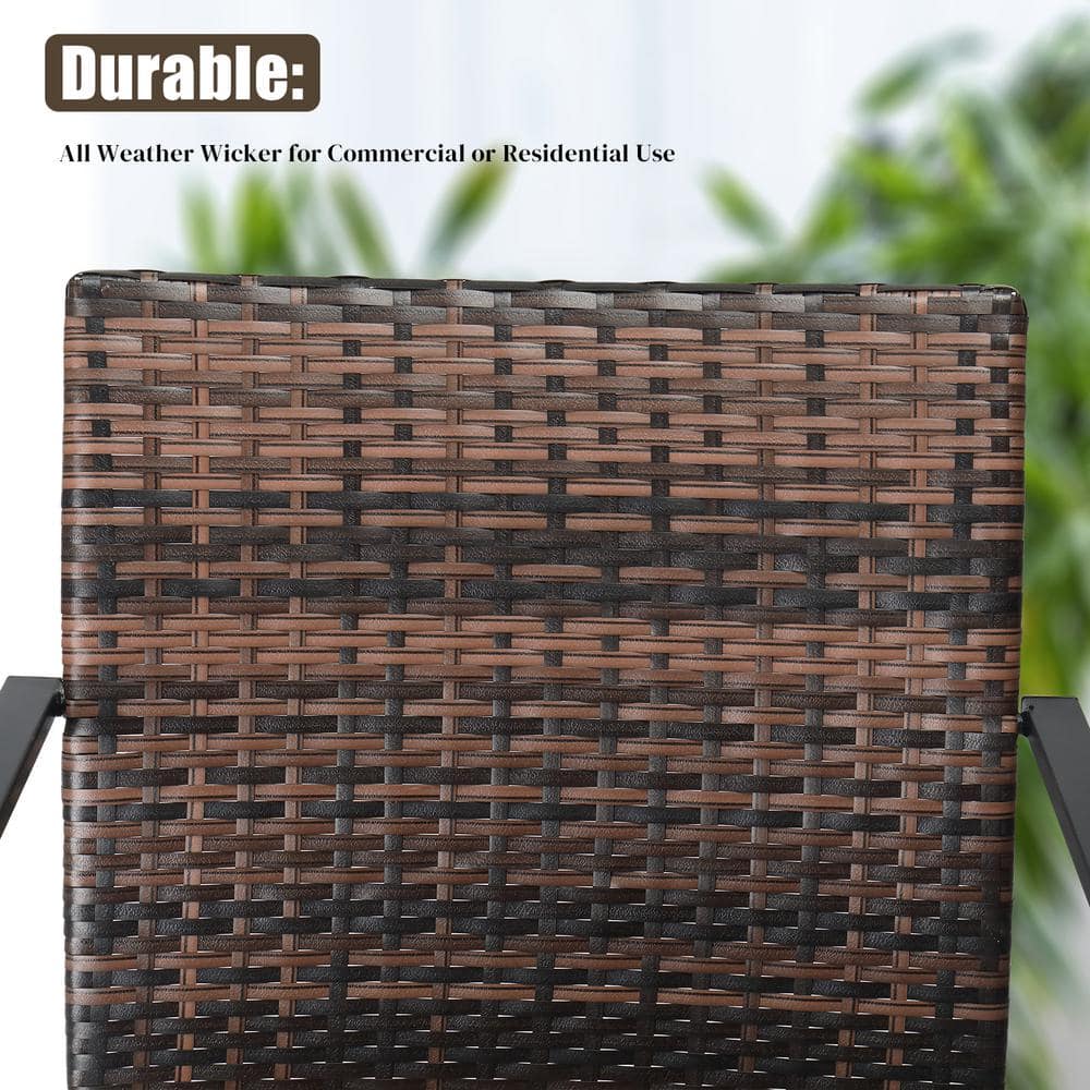 Brown Wicker and Metal Outdoor Dining Armchair Set